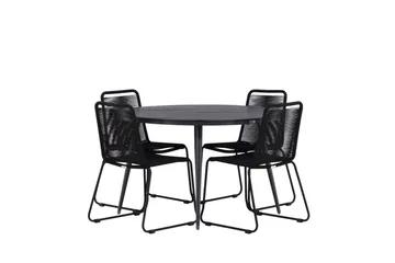 Break Matgrupp Utomhus Rund 120 cm + 4 Lindos Stapelbar Stol - Svart - Products - Utemöbler & utemiljö - Utegrupp - Matgrupp utomhus