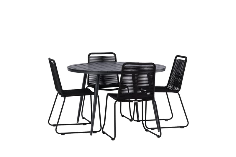 Break Matgrupp Utomhus Rund 120 cm + 4 Lindos Stapelbar Stol - Svart - Products - Utemöbler & utemiljö - Utegrupp - Matgrupp utomhus