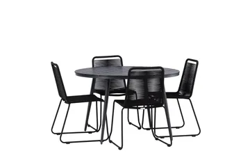Break Matgrupp Utomhus Rund 120 cm + 4 Lindos Stapelbar Stol - Svart - Products - Utemöbler & utemiljö - Utegrupp - Matgrupp utomhus