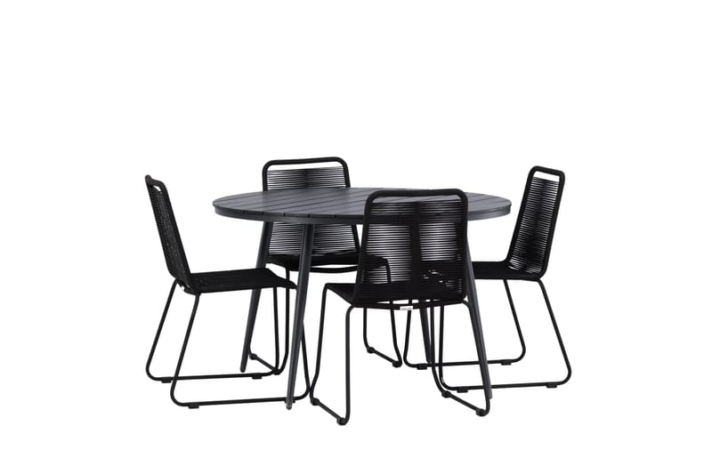 Break Matgrupp Utomhus Rund 120 cm + 4 Lindos Stapelbar Stol - Svart - Products - Utemöbler & utemiljö - Utegrupp - Matgrupp utomhus