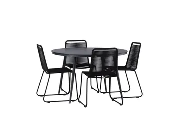 Break Matgrupp Utomhus Rund 120 cm + 4 Lindos Stapelbar Stol - Svart - Products - Utemöbler & utemiljö - Utegrupp - Matgrupp utomhus