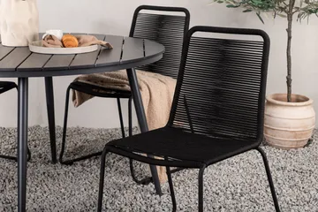 Break Matgrupp Utomhus Rund 120 cm + 4 Lindos Stapelbar Stol - Svart - Products - Utemöbler & utemiljö - Utegrupp - Matgrupp utomhus
