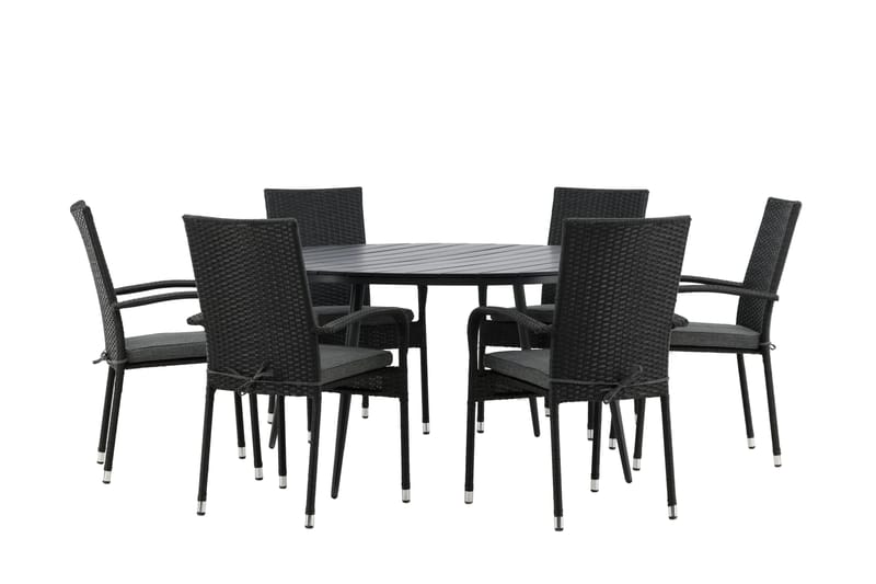 Break Matgrupp Utomhus Rund 150 cm + 6 Anna Matstol - Svart - Products - Utemöbler & utemiljö - Utegrupp - Matgrupp utomhus