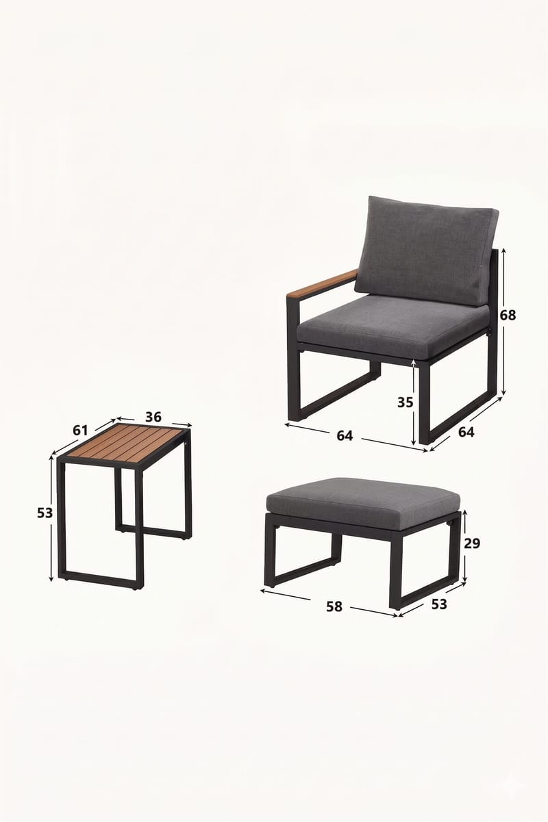 Linto Trädgårdsloungeset 64x68x64 cm - Grå - Products - Utemöbler & utemiljö - Utegrupp - Cafegrupp & cafeset
