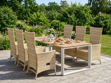 Devon utomhus matgrupp 210x100 cm med 6 Jenny matstolar - Beige/Teak - Products - Utemöbler & utemiljö - Utegrupp - Matgrupp utomhus