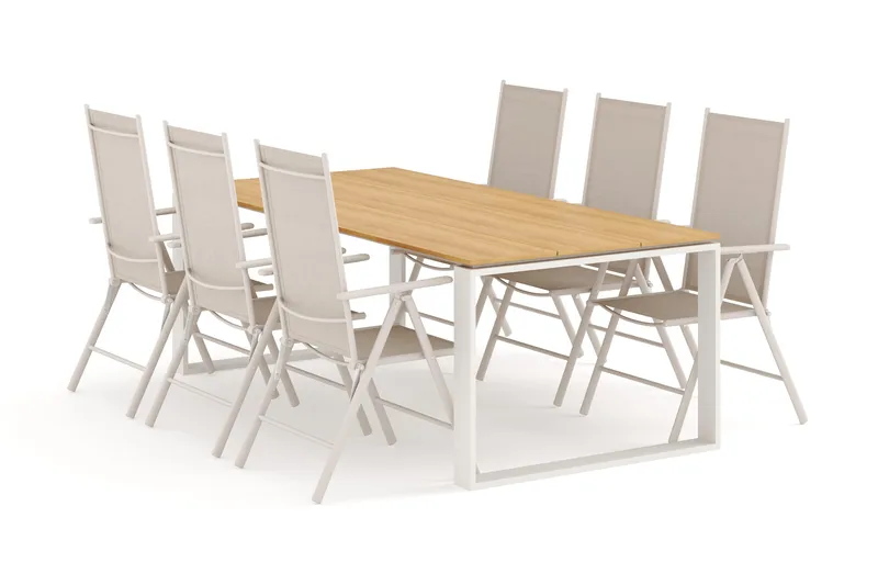 Devon utomhus matgrupp 210x100 cm med 6 Maggie positionsstolar - Beige/Teak - Products - Utemöbler & utemiljö - Utegrupp - Matgrupp utomhus