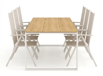 Devon utomhus matgrupp 210x100 cm med 6 Maggie positionsstolar - Beige/Teak - Products - Utemöbler & utemiljö - Utegrupp - Matgrupp utomhus