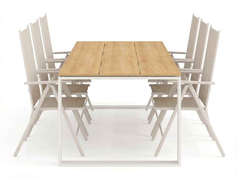 Devon utomhus matgrupp 210x100 cm med 6 Maggie positionsstolar - Beige/Teak - Products - Utemöbler & utemiljö - Utegrupp - Matgrupp utomhus