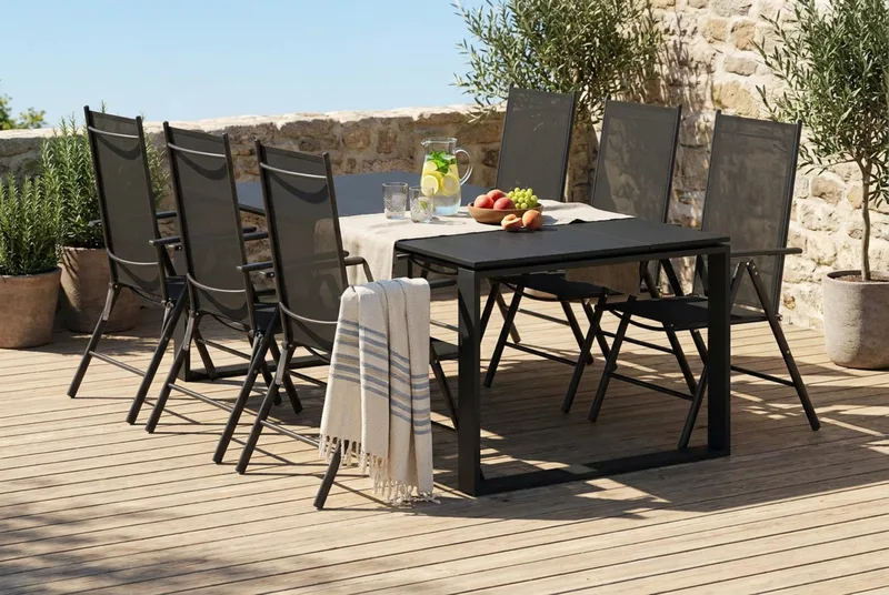 Devon utomhus matgrupp 210x100 cm med 6 Maggie positionsstolar - Svart - Products - Utemöbler & utemiljö - Utegrupp - Matgrupp utomhus
