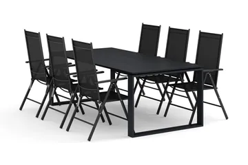Devon utomhus matgrupp 210x100 cm med 6 Maggie positionsstolar - Svart - Products - Utemöbler & utemiljö - Utegrupp - Matgrupp utomhus
