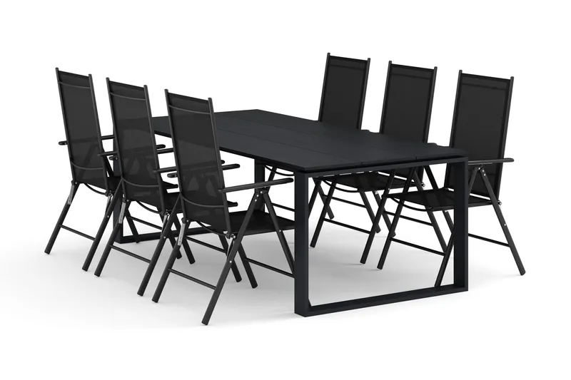 Devon utomhus matgrupp 210x100 cm med 6 Maggie positionsstolar - Svart - Products - Utemöbler & utemiljö - Utegrupp - Matgrupp utomhus