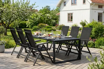 Devon utomhus matgrupp 210x100 cm med 6 Monaco Light positionsstolar - Svart - Products - Utemöbler & utemiljö - Utegrupp - Matgrupp utomhus