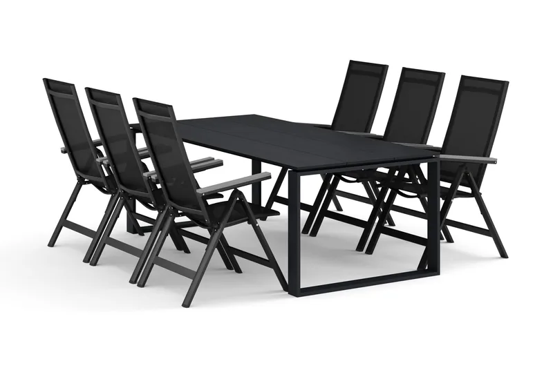 Devon utomhus matgrupp 210x100 cm med 6 Monaco Light positionsstolar - Svart - Products - Utemöbler & utemiljö - Utegrupp - Matgrupp utomhus