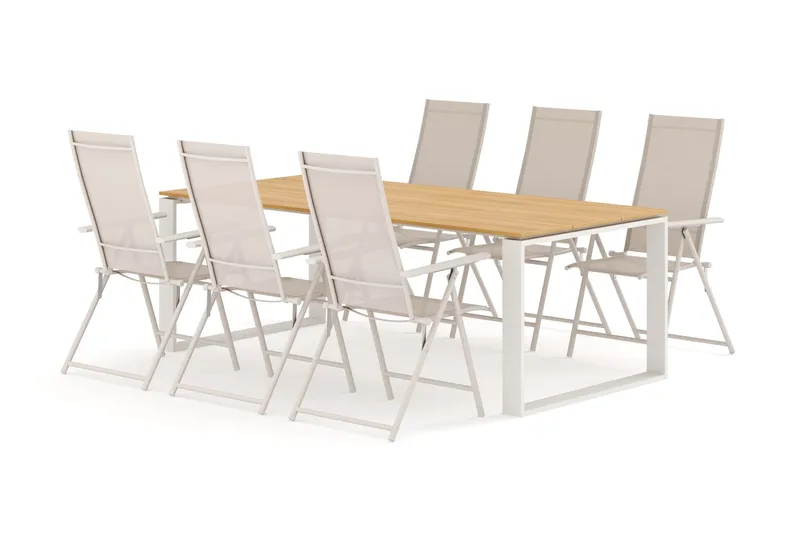 Devon utomhus matgrupp 210x100 cm med 6 Sanna positionsstolar - Beige/Teak - Products - Utemöbler & utemiljö - Utegrupp - Matgrupp utomhus