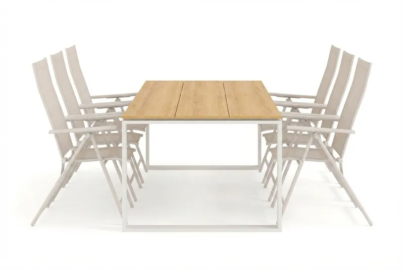 Devon utomhus matgrupp 210x100 cm med 6 Sanna positionsstolar - Beige/Teak - Products - Utemöbler & utemiljö - Utegrupp - Matgrupp utomhus