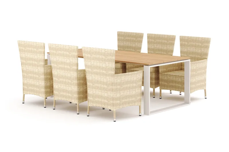 Devon utomhus matgrupp 210x100 cm med 6 Thor fåtöljer - Beige/Teak - Products - Utemöbler & utemiljö - Utegrupp - Matgrupp utomhus
