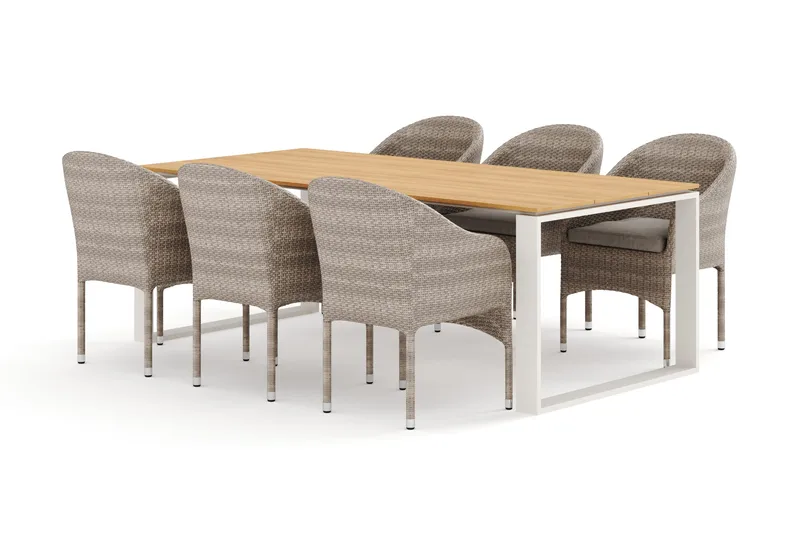 Devon utomhus matgrupp 210x100 cm med 6 Thor fåtöljer - Beige/Teak - Products - Utemöbler & utemiljö - Utegrupp - Matgrupp utomhus
