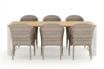 Devon utomhus matgrupp 210x100 cm med 6 Thor fåtöljer - Beige/Teak - Products - Utemöbler & utemiljö - Utegrupp - Matgrupp utomhus