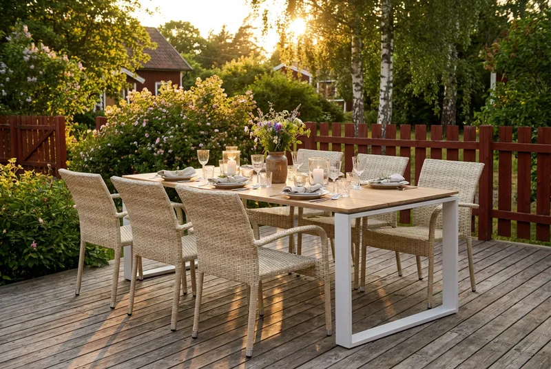 Devon utomhus matgrupp 210x100 cm med 6 Thor Light utefåtöljer - Beige/Teak - Products - Utemöbler & utemiljö - Utegrupp - Matgrupp utomhus