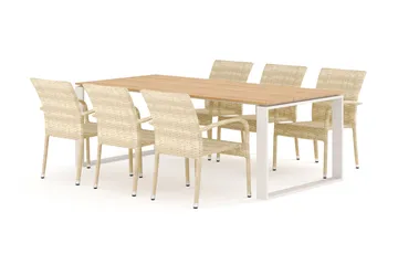Devon utomhus matgrupp 210x100 cm med 6 Thor Light utefåtöljer