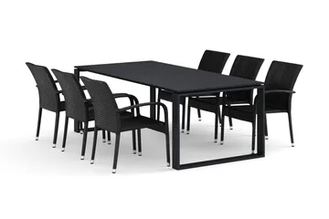 Devon utomhus matgrupp 210x100 cm med 6 Thor Light utefåtöljer - Svart - Products - Utemöbler & utemiljö - Utegrupp - Matgrupp utomhus