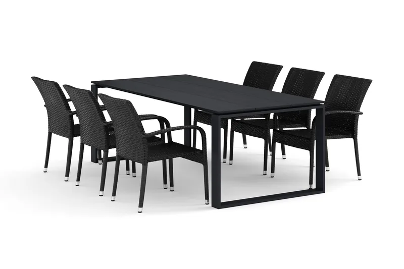 Devon utomhus matgrupp 210x100 cm med 6 Thor Light utefåtöljer - Svart - Products - Utemöbler & utemiljö - Utegrupp - Matgrupp utomhus
