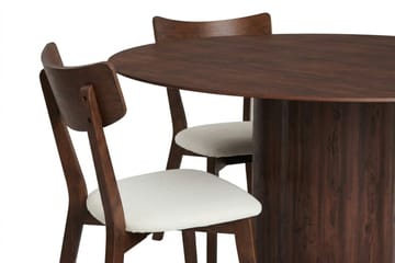 Juno Matgrupp 150 cm runt i Valnöt med 6 Amelia Matstolar med Dyna - Valnöt/Beige - Products - Utemöbler & utemiljö - Utegrupp - Matgrupp utomhus