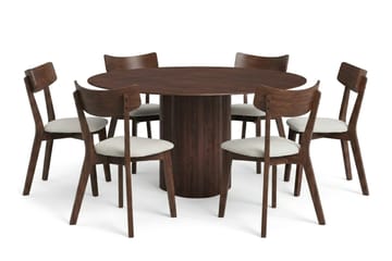 Juno Matgrupp 150 cm runt i Valnöt med 6 Amelia Matstolar med Dyna - Valnöt/Beige - Products - Utemöbler & utemiljö - Utegrupp - Matgrupp utomhus