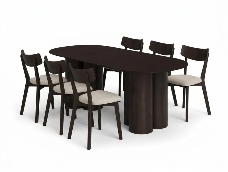Juno Matgrupp 220 cm rektangulärt i Rökt Ek med 6 Amelia Matstolar med Dyna - Rökt Ek/Beige - Products - Utemöbler & utemiljö - Utegrupp - Matgrupp utomhus