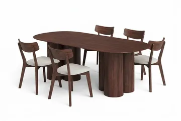 Juno Matgrupp 220 cm rektangulärt i Valnöt med 6 Amelia Matstolar med Dyna - Valnöt/Beige - Products - Utemöbler & utemiljö - Utegrupp - Matgrupp utomhus