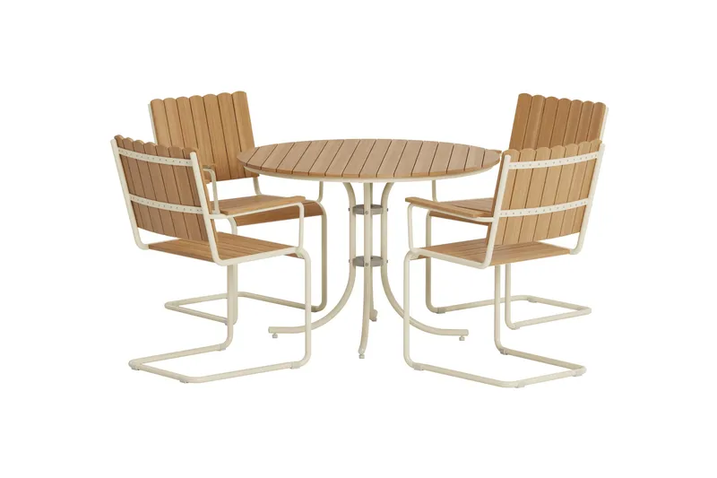 Kullaberg rund matgrupp utomhus med 4 stolar 104 cm stål aintwood - Beige - Products - Utemöbler & utemiljö - Utegrupp - Matgrupp utomhus