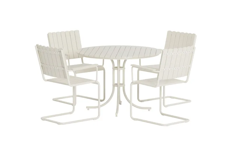 Kullaberg rund matgrupp utomhus med 4 stolar 104 cm st ål aintwood - Vit - Products - Utemöbler & utemiljö - Utegrupp - Matgrupp utomhus