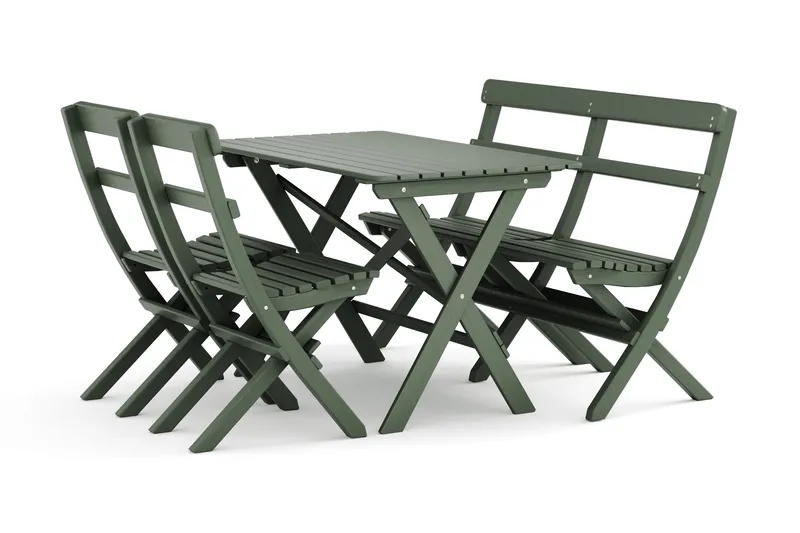 Landet Utomhus matgrupp 118x70x74 cm med soffa och 2 klappstolar, Grön