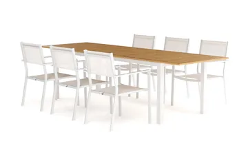 Las Vegas Förlängningsbart Matbord 220-280 cm med 6 Tunis Karmstolar - Natur/Vit - Products - Utemöbler & utemiljö - Utegrupp - Matgrupp utomhus