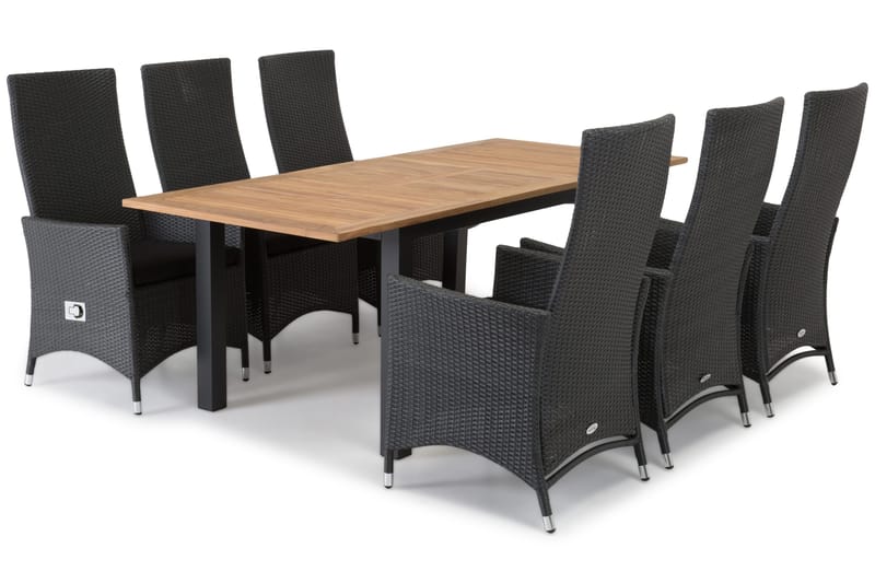 Las Vegas Matgrupp Utomhus 152-210 + 6 Jenny Ställbar Fåtölj - Teak/Svart - Products - Utemöbler & utemiljö - Utegrupp - Matgrupp utomhus