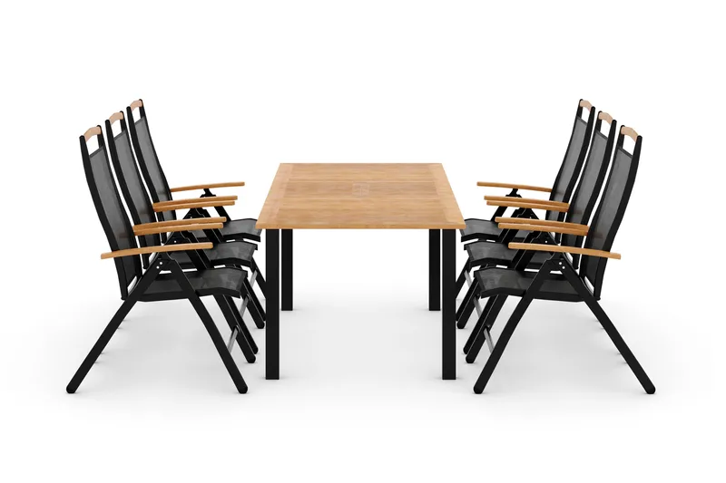 Las Vegas Matgrupp Utomhus 152-210 + 6 Positionsstol Lyx, Svart Teak