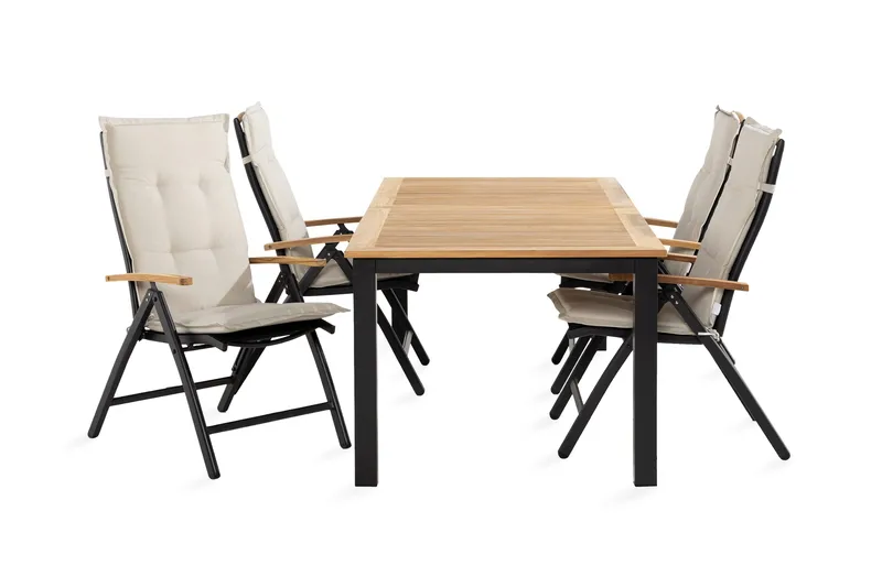 Las Vegas Matgrupp Utomhus 152-210x90 + 4 Stolar m Dyna - Svart/Teak/Vit - Products - Utemöbler & utemiljö - Utegrupp - Matgrupp utomhus