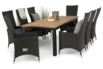 Las Vegas Matgrupp Utomhus 220-280 + 8 Jenny Ställbar Fåtölj - Teak/Svart - Products - Utemöbler & utemiljö - Utegrupp - Matgrupp utomhus