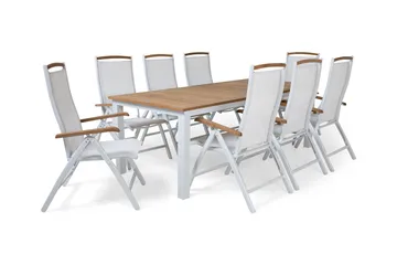 Las Vegas Matgrupp Utomhus 220-280 + 8 Positionsstol Lyx - Vit/Teak/Vit/Teak - Products - Utemöbler & utemiljö - Utegrupp - Matgrupp utomhus