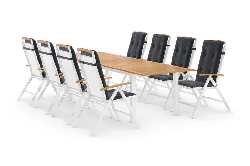 Las Vegas Matgrupp Utomhus 220-280 + 8 Positionsstol Lyx m Dyna - Vit/Teak/Vit/Teak/Grå - Products - Utemöbler & utemiljö - Utegrupp - Matgrupp utomhus