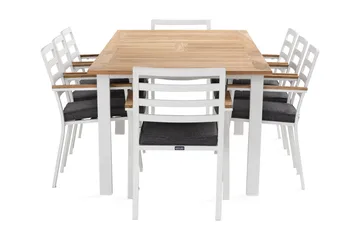 Las Vegas Matgrupp Utomhus 220-280 cm + 8 Oliver Matstol - Teak/Vit - Products - Utemöbler & utemiljö - Utegrupp - Matgrupp utomhus