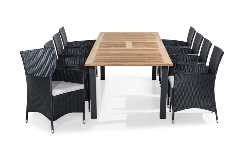 Las Vegas Matgrupp Utomhus 220-280x100 + 8 Thor Fåtölj m Dyna - Teak/Svart/Grå - Products - Utemöbler & utemiljö - Utegrupp - Matgrupp utomhus