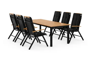 Las Vegas Matgrupp Utomhus 220-280x100+ 6 Stolar m Dyna - Svart/Teak - Products - Utemöbler & utemiljö - Utegrupp - Matgrupp utomhus