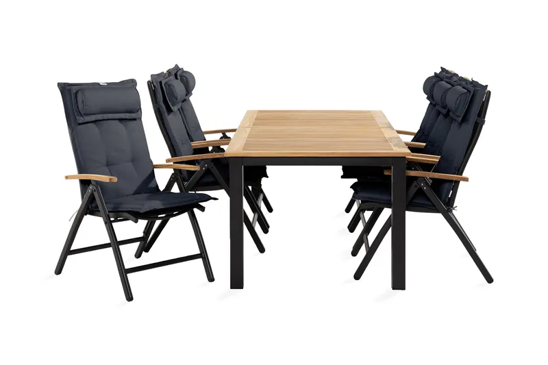 Las Vegas Matgrupp Utomhus 90x152-210 + 6 Stolar m Dyna - Svart/Teak/Grå - Products - Utemöbler & utemiljö - Utegrupp - Matgrupp utomhus