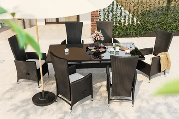 Majestic Matgrupp Utomhus 210 + 6 Jenny Ställbar Fåtölj - Svart - Products - Utemöbler & utemiljö - Utegrupp - Matgrupp utomhus