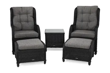 Marcus Caféset med 2 Öronlappsfåtöljer med Fotpall m Dyna - Svart - Products - Utemöbler & utemiljö - Utegrupp - Cafegrupp & cafeset