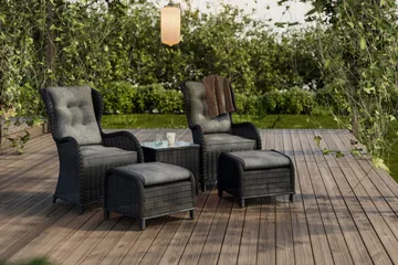 Marcus Caféset med 2 Öronlappsfåtöljer med Fotpall m Dyna - Svart - Products - Utemöbler & utemiljö - Utegrupp - Cafegrupp & cafeset