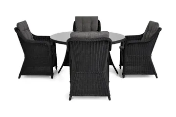 Marcus Matgrupp 140 Rund + 4 Fåtöljer m Dyna - Svart - Products - Utemöbler & utemiljö - Utegrupp - Matgrupp utomhus