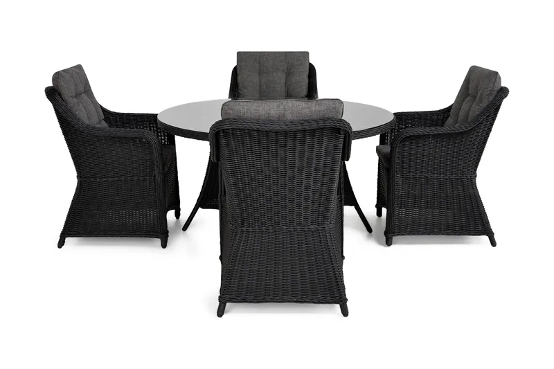 Marcus Matgrupp 140 Rund + 4 Fåtöljer m Dyna - Svart - Products - Utemöbler & utemiljö - Utegrupp - Matgrupp utomhus