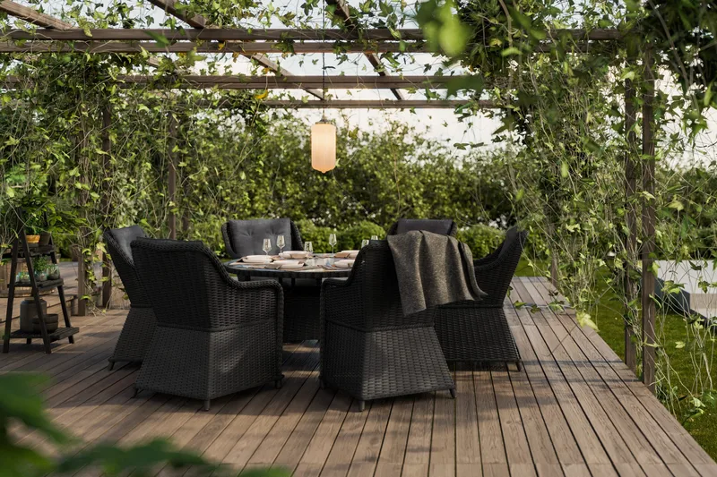 Marcus Matgrupp 140 Rund + 6 Fåtöljer m Dyna - Svart - Products - Utemöbler & utemiljö - Utegrupp - Matgrupp utomhus